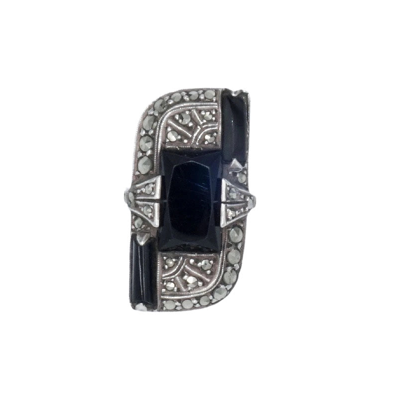 Vintage onyx ring in sterling w/marcasites