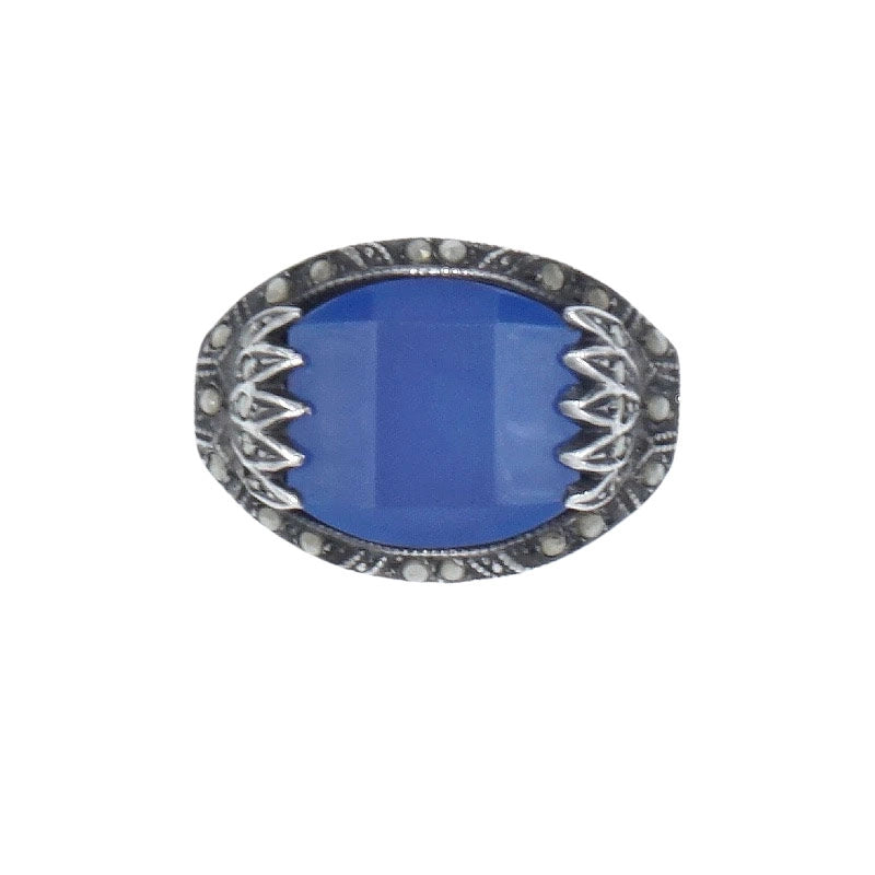 Blue chalcedony ring in sterling w/marcasites