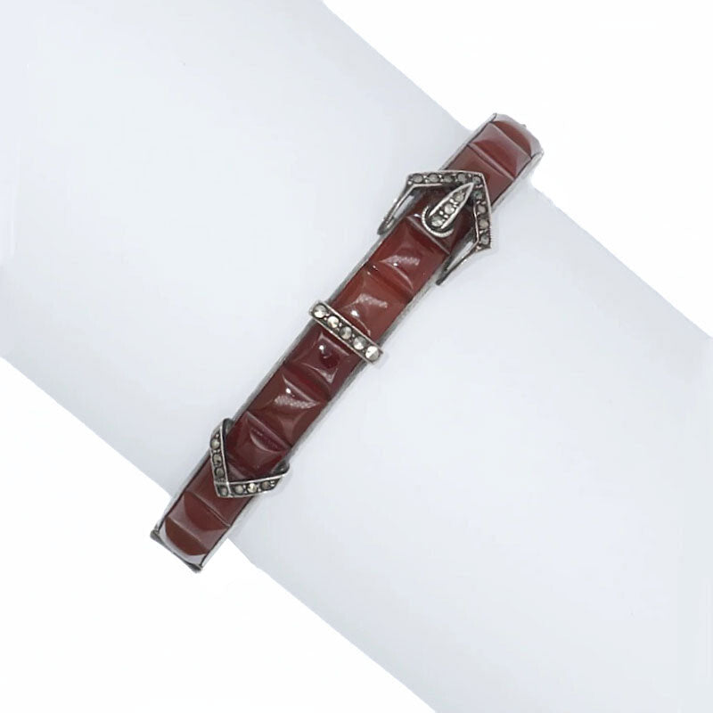 Carnelian bangle bracelet w/marcasite buckle