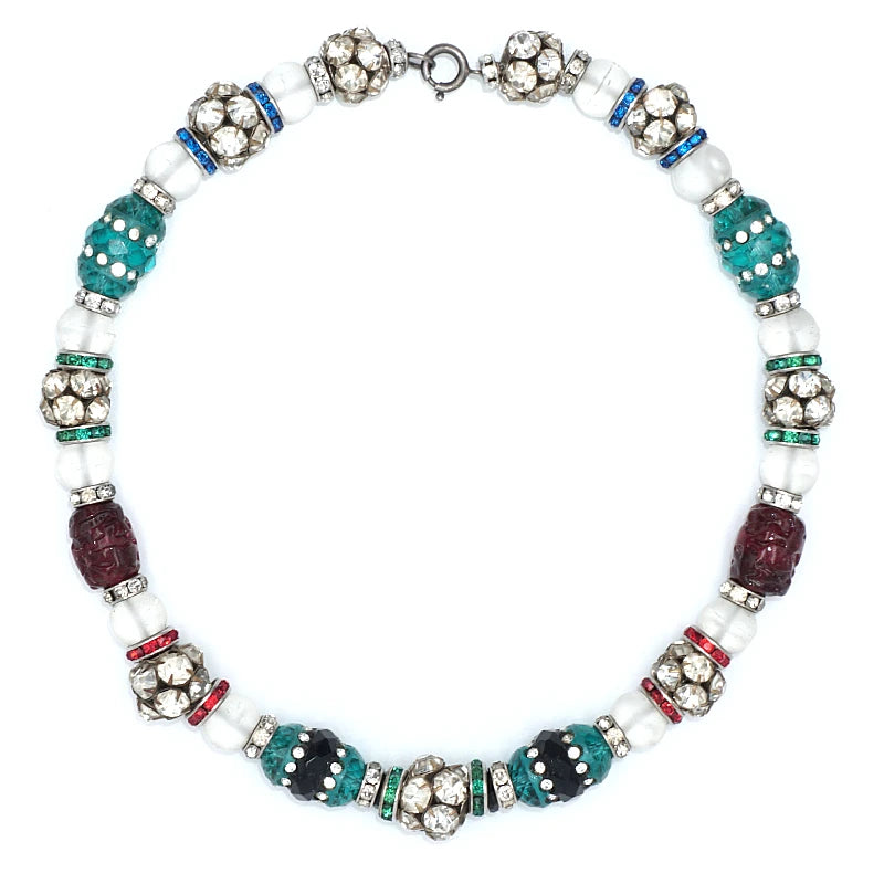 Gemstone bead necklace with diamantes & rondelles