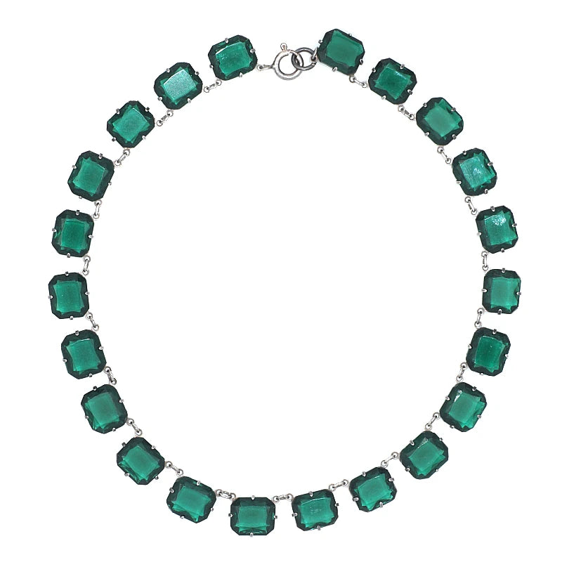 Vintage emerald necklace in sterling silver
