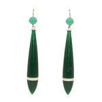 Green dangling earrings w/cream stripe