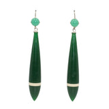 Green dangling earrings w/cream stripe