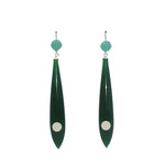 Green long earrings with cream-colored dots