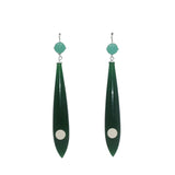 Green long earrings with cream-colored dots