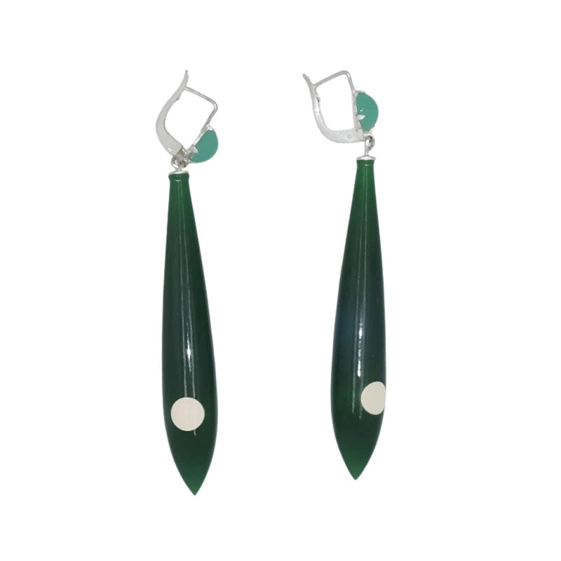Green galalith Art Deco long earrings
