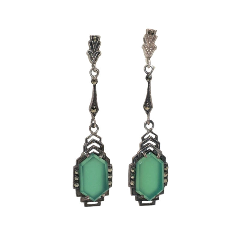 Chrysoprase earrings w/marcasites