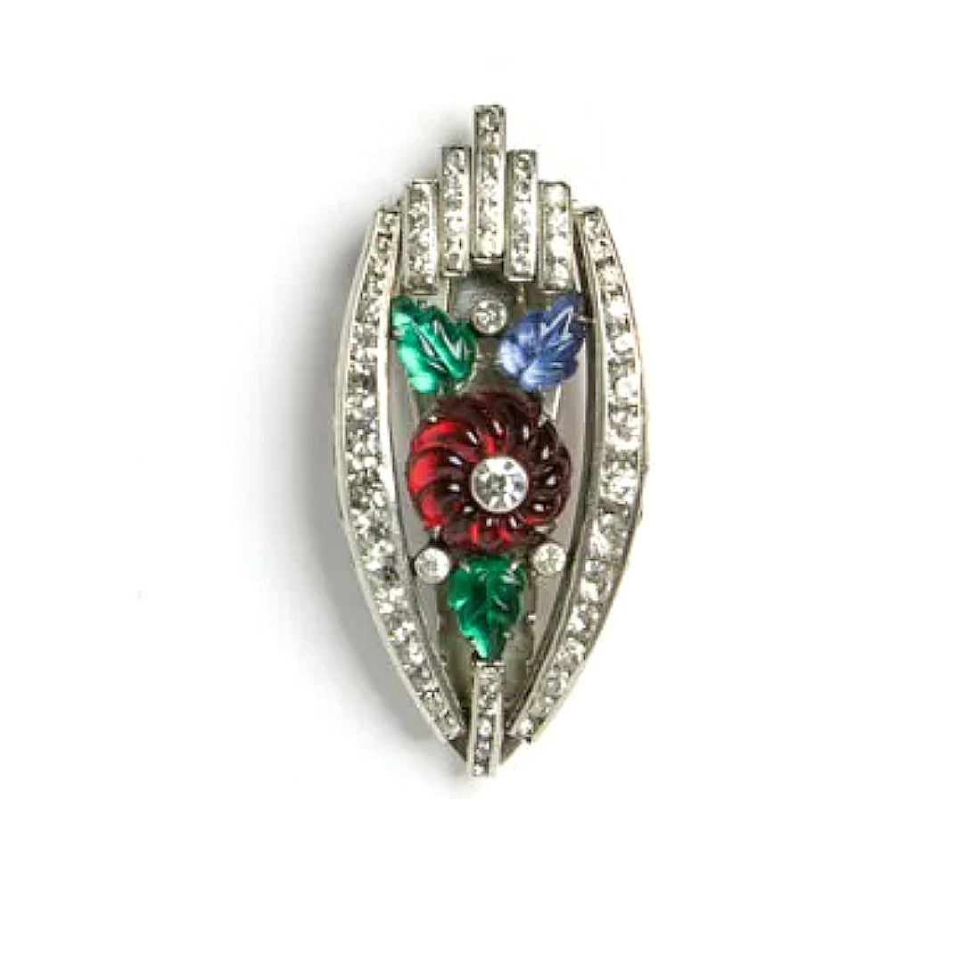 Schreiber & Hiller brooch with multi-color stones and diamante
