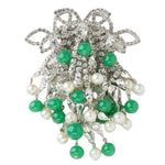 Dangle brooch with jade-glass beads, faux pearls & diamanté