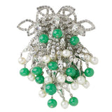 Dangle brooch with jade-glass beads, faux pearls & diamanté
