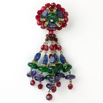Pendant brooch w/colorful dangling beads