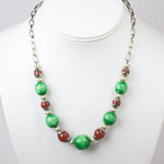 1930s French necklace with carnelian, jade & pearl glass beads