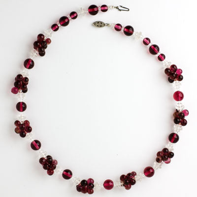 Necklace of red-poured-glass beads w/clear disk spacers