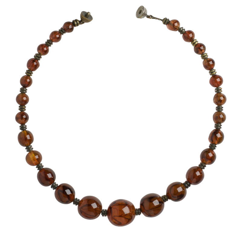 1930s French necklace with cognac-colored art glass beads