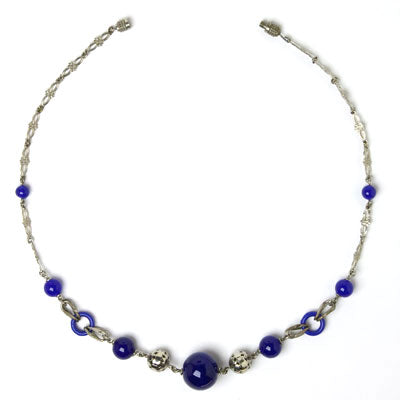Chrome necklace w/cobalt blue accents