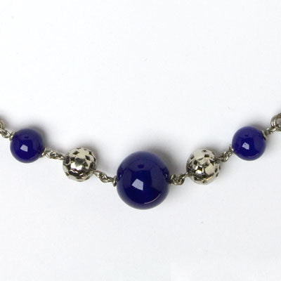 Close-up view of center w/blue glass & pierced chrome beads