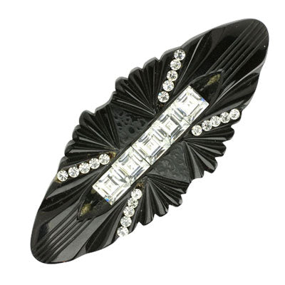 Art Deco Bakelite brooch in black with diamantes