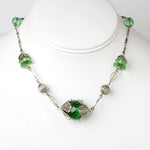 Green bead necklace w/chrome accents