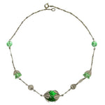 Green bead & chrome Machine Age necklace