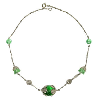 Green bead & chrome Machine Age necklace