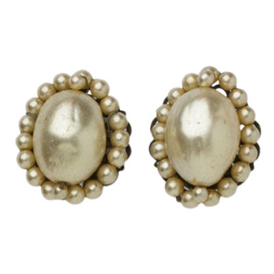 1950s cream-colored faux pearl ear clips