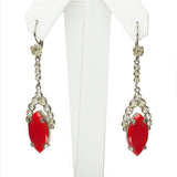 Red glass drop earrings with diamantés