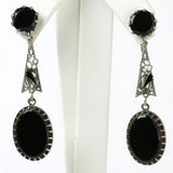 Black onyx drop earrings with enamel accents