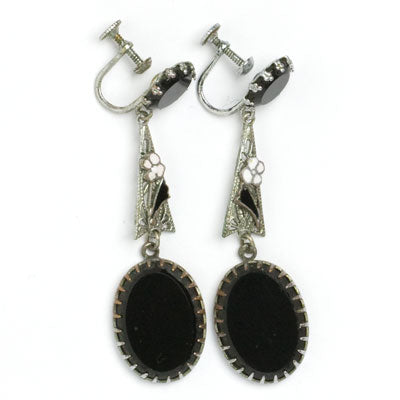 1920s onyx & enamel Czech earrings