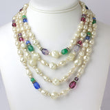 Louis Rousselet signed faux pearl & gemstone necklace