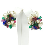 Faux pearl, gemstone & rondelle ear clips