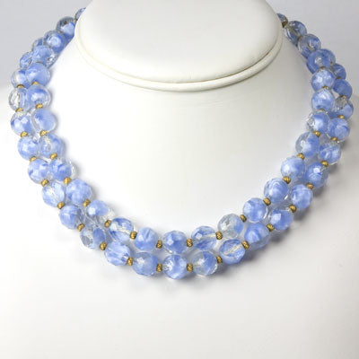 2-strand blue bead choker necklace