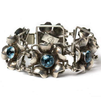 1940s Hobe sterling & aquamarine bracelet