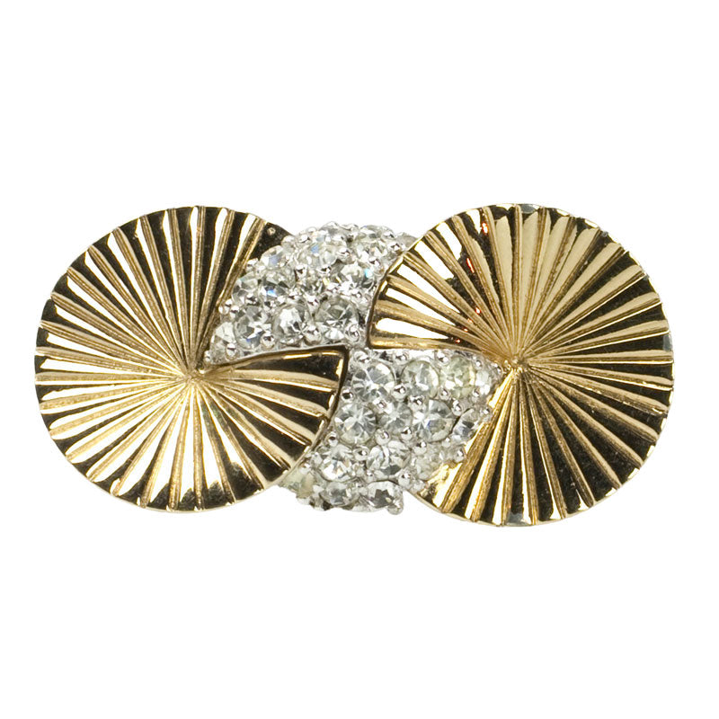 Gold disk & diamante brooch