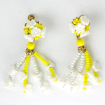 Yellow & white beaded flower earrings