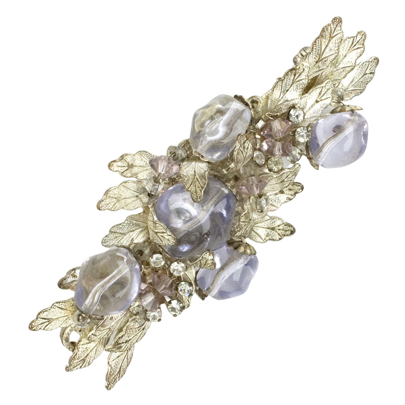 Silver Leaf Brooch | Elegant Miriam Haskell Piece w/Amethysts