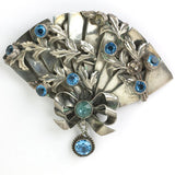 Fan brooch in sterling with aquamarines