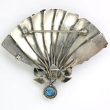 Back of hand-made sterling fan brooch