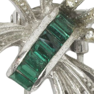 Close-up view of emerald glass baguettes