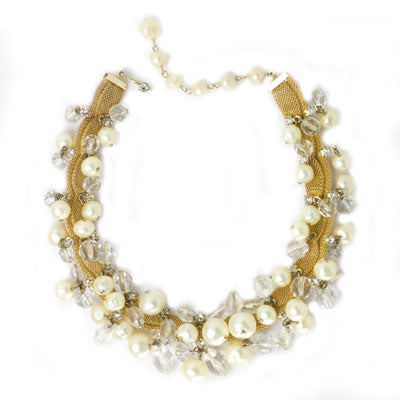 Gold mesh choker with dangling glass pearls & beads