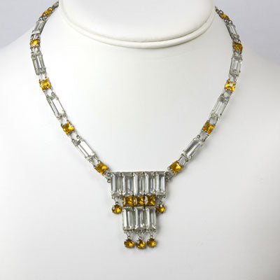 Tiered necklace with alternating citrine & crystal links