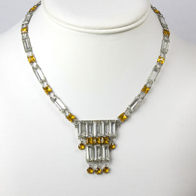 1920s Tiered Necklace Citrine Crystal Alternating Links