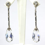 Glass teardrop earrings with diamantes set in sterling