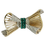Boucher brooch in gold w/pavé & emerald glass stones