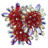 Aurora Borealis rhinestone brooch w/ruby bead flowers