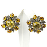 Beaded flower earrings w/citrines & silver-tone
