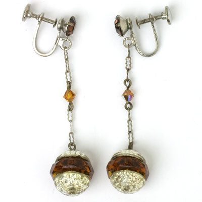 Silver-tone & golden topaz 1920s screw-back earrings