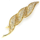 Gold leaf brooch with diamanté
