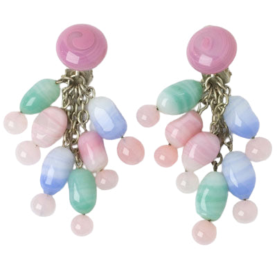 Pale pink, green & blue glass bead earrings