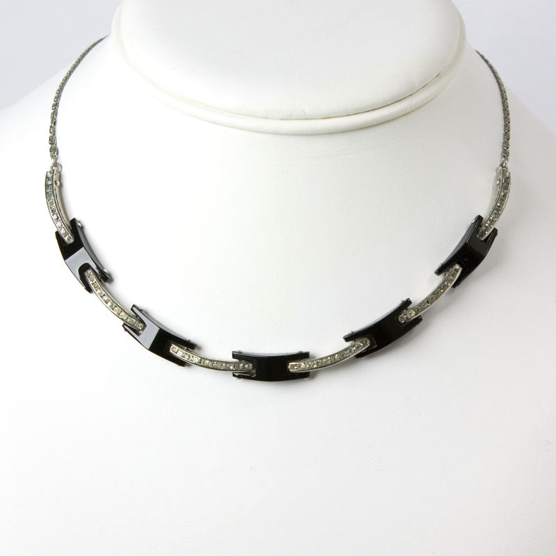 Vintage black Bakelite necklace with diamanté links.