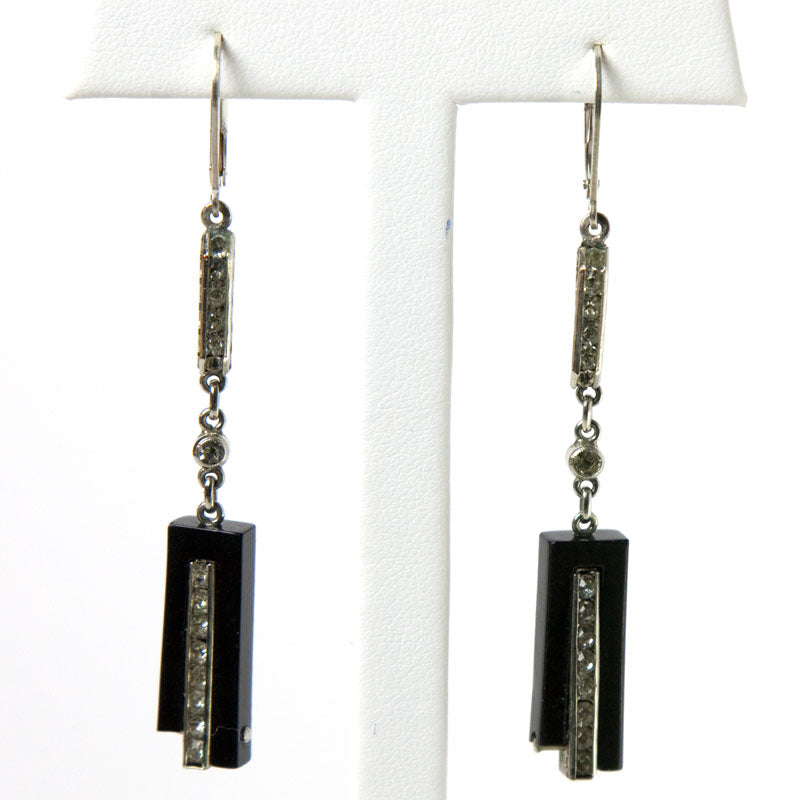 1930s earrings with black Bakelite & diamanté